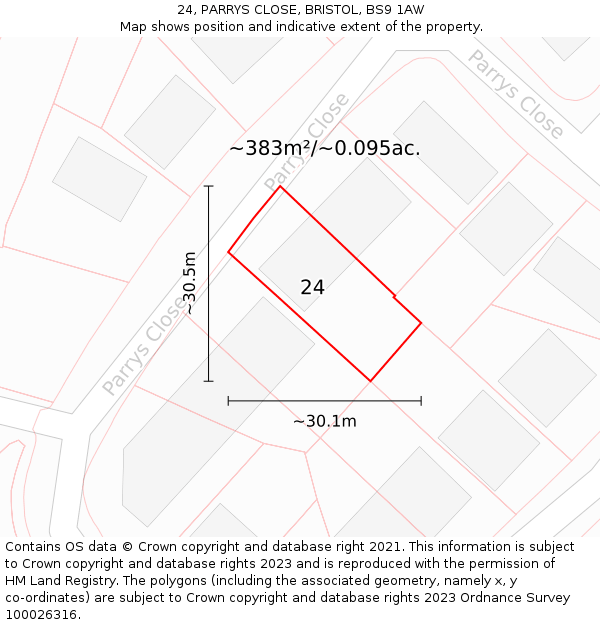 24, PARRYS CLOSE, BRISTOL, BS9 1AW: Plot and title map