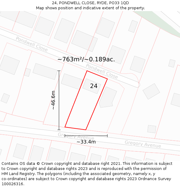 24, PONDWELL CLOSE, RYDE, PO33 1QD: Plot and title map