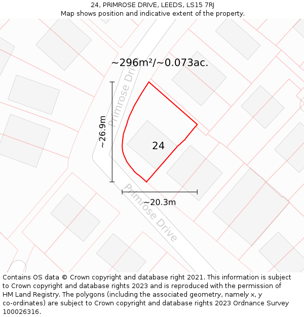 24, PRIMROSE DRIVE, LEEDS, LS15 7RJ: Plot and title map