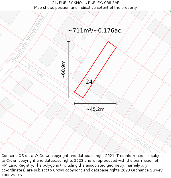 24, PURLEY KNOLL, PURLEY, CR8 3AE: Plot and title map