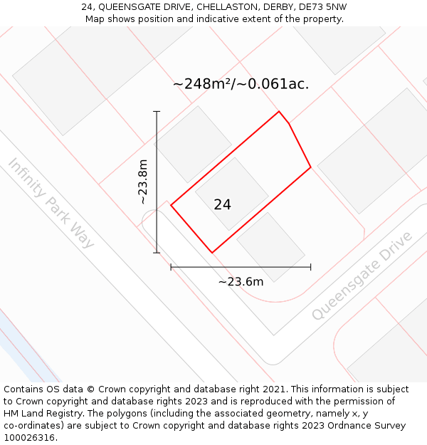 24, QUEENSGATE DRIVE, CHELLASTON, DERBY, DE73 5NW: Plot and title map