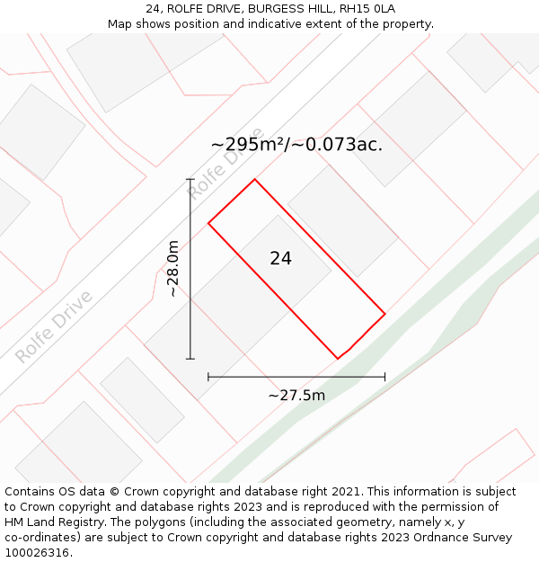 24, ROLFE DRIVE, BURGESS HILL, RH15 0LA: Plot and title map