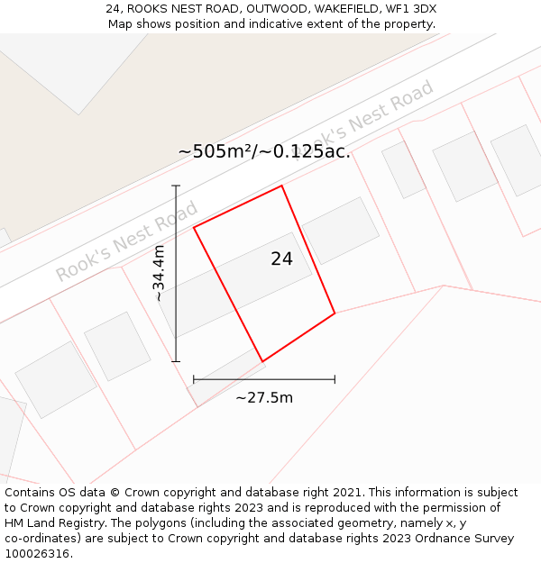 24, ROOKS NEST ROAD, OUTWOOD, WAKEFIELD, WF1 3DX: Plot and title map