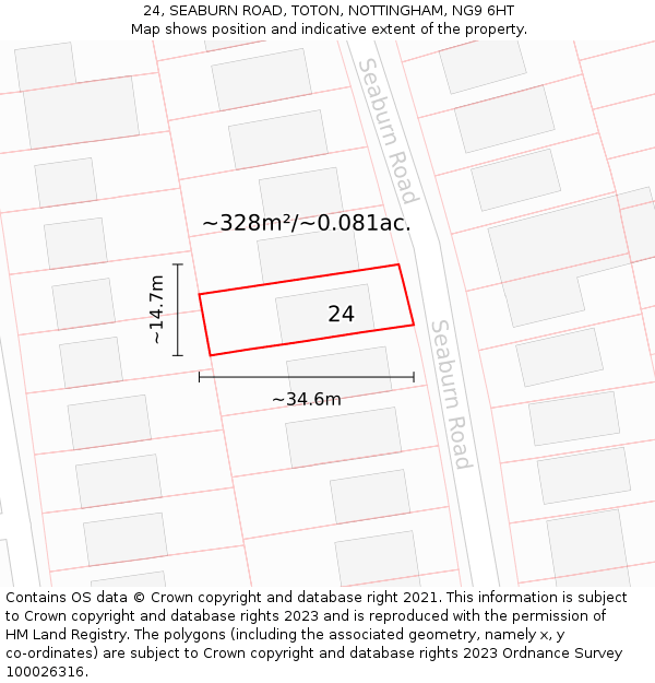 24, SEABURN ROAD, TOTON, NOTTINGHAM, NG9 6HT: Plot and title map