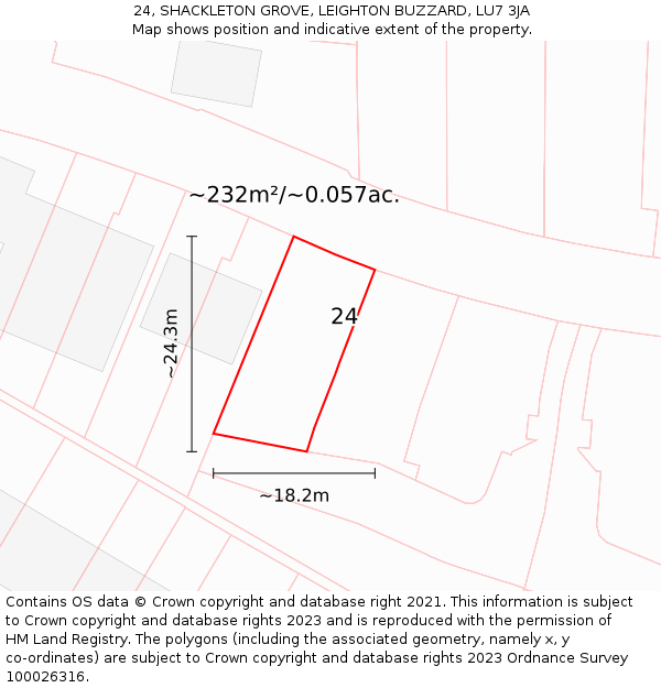 24, SHACKLETON GROVE, LEIGHTON BUZZARD, LU7 3JA: Plot and title map