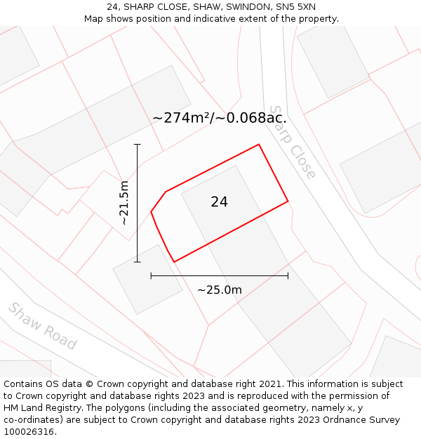 24, SHARP CLOSE, SHAW, SWINDON, SN5 5XN: Plot and title map