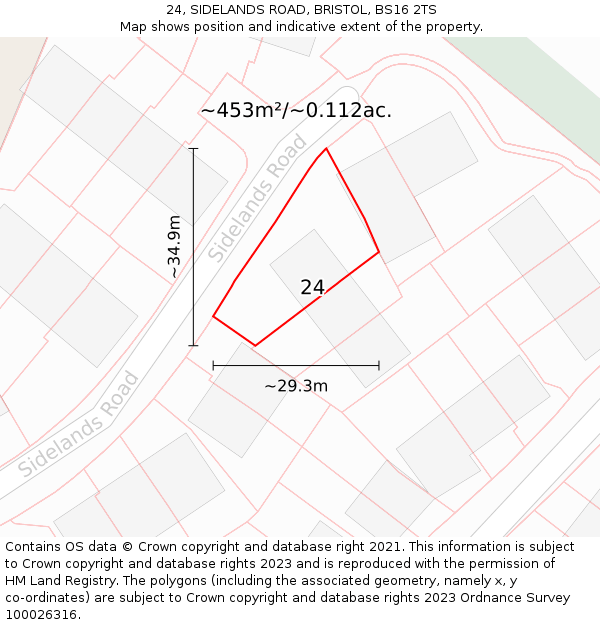 24, SIDELANDS ROAD, BRISTOL, BS16 2TS: Plot and title map