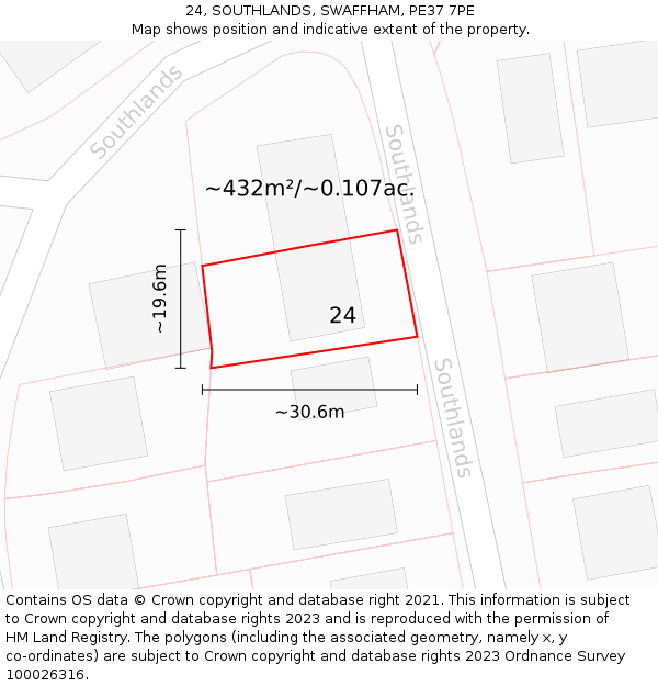 24, SOUTHLANDS, SWAFFHAM, PE37 7PE: Plot and title map