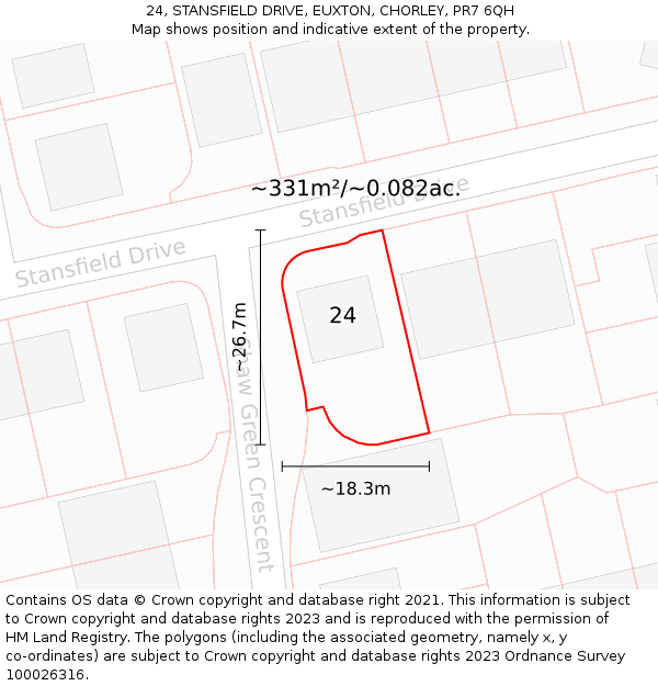 24, STANSFIELD DRIVE, EUXTON, CHORLEY, PR7 6QH: Plot and title map