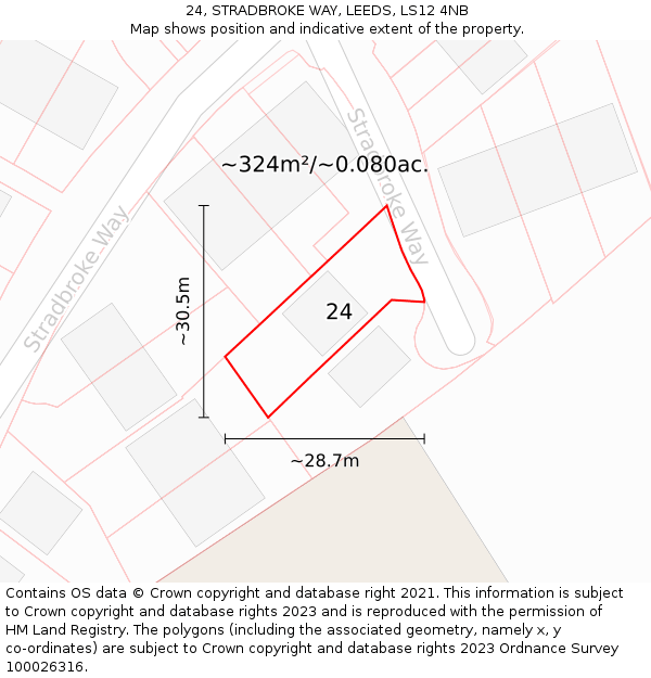 24, STRADBROKE WAY, LEEDS, LS12 4NB: Plot and title map