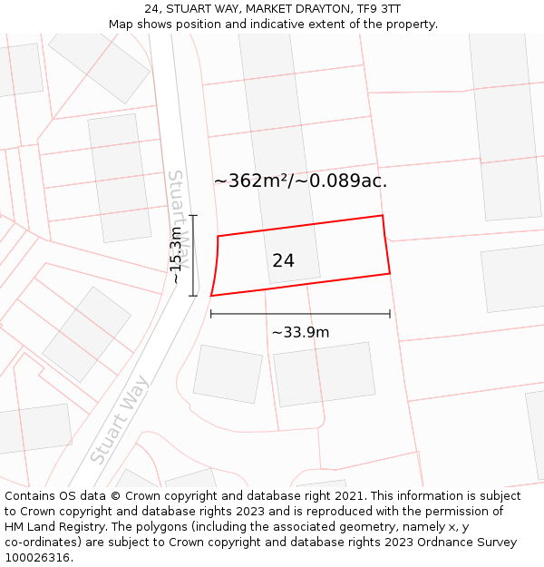 24, STUART WAY, MARKET DRAYTON, TF9 3TT: Plot and title map