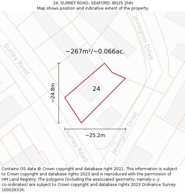 24, SURREY ROAD, SEAFORD, BN25 2NN: Plot and title map