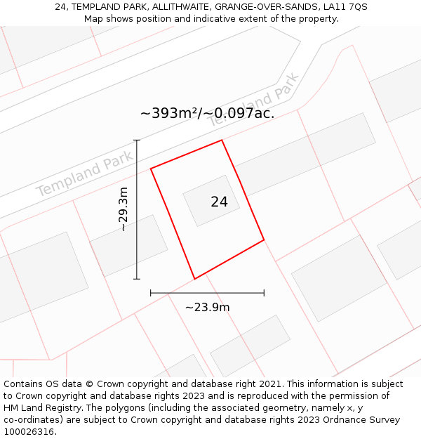 24, TEMPLAND PARK, ALLITHWAITE, GRANGE-OVER-SANDS, LA11 7QS: Plot and title map