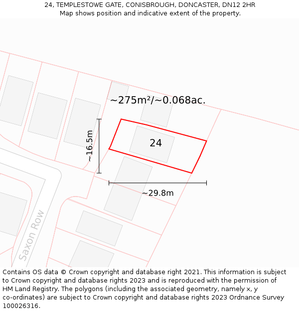 24, TEMPLESTOWE GATE, CONISBROUGH, DONCASTER, DN12 2HR: Plot and title map