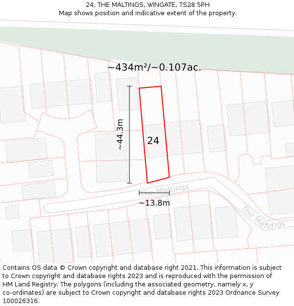 24, THE MALTINGS, WINGATE, TS28 5PH: Plot and title map