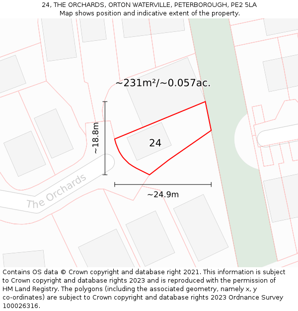 24, THE ORCHARDS, ORTON WATERVILLE, PETERBOROUGH, PE2 5LA: Plot and title map