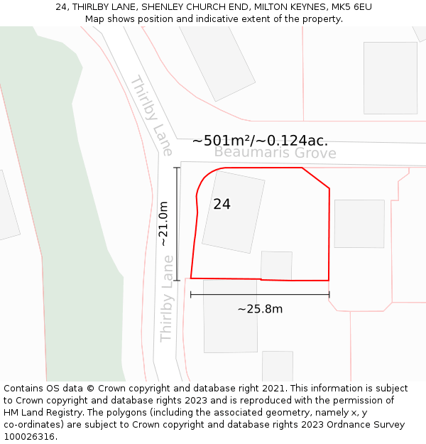 24, THIRLBY LANE, SHENLEY CHURCH END, MILTON KEYNES, MK5 6EU: Plot and title map