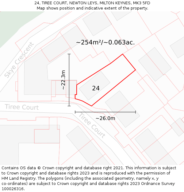 24, TIREE COURT, NEWTON LEYS, MILTON KEYNES, MK3 5FD: Plot and title map