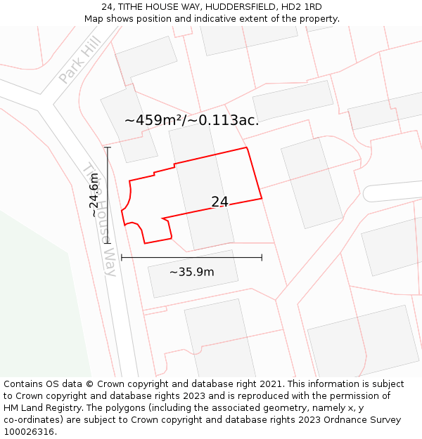 24, TITHE HOUSE WAY, HUDDERSFIELD, HD2 1RD: Plot and title map