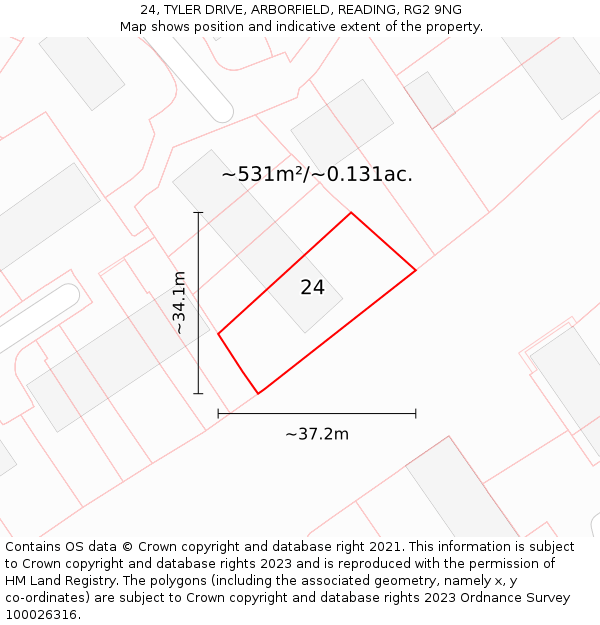 24, TYLER DRIVE, ARBORFIELD, READING, RG2 9NG: Plot and title map