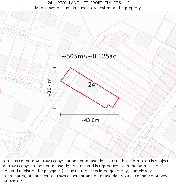 24, UPTON LANE, LITTLEPORT, ELY, CB6 1HF: Plot and title map