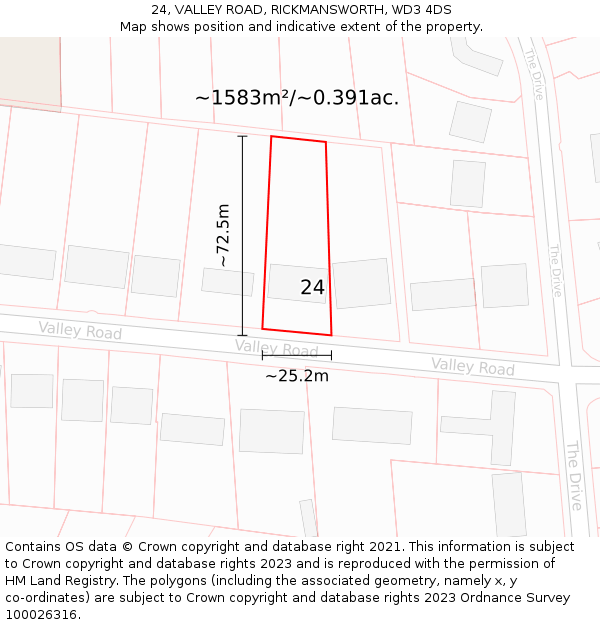 24, VALLEY ROAD, RICKMANSWORTH, WD3 4DS: Plot and title map