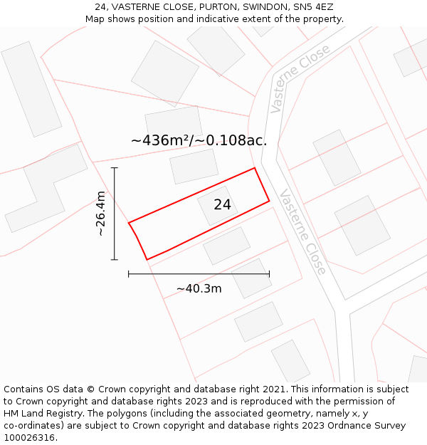 24, VASTERNE CLOSE, PURTON, SWINDON, SN5 4EZ: Plot and title map