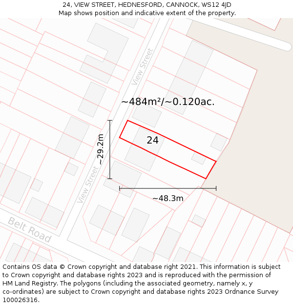 24, VIEW STREET, HEDNESFORD, CANNOCK, WS12 4JD: Plot and title map