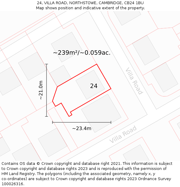 24, VILLA ROAD, NORTHSTOWE, CAMBRIDGE, CB24 1BU: Plot and title map