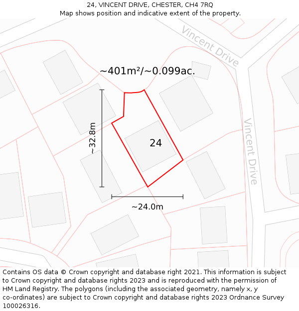 24, VINCENT DRIVE, CHESTER, CH4 7RQ: Plot and title map