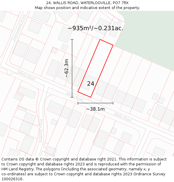 24, WALLIS ROAD, WATERLOOVILLE, PO7 7RX: Plot and title map