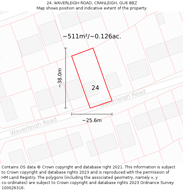 24, WAVERLEIGH ROAD, CRANLEIGH, GU6 8BZ: Plot and title map