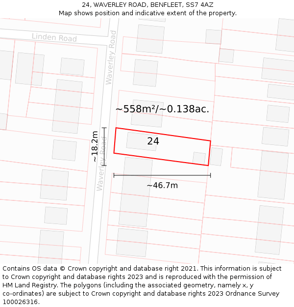 24, WAVERLEY ROAD, BENFLEET, SS7 4AZ: Plot and title map