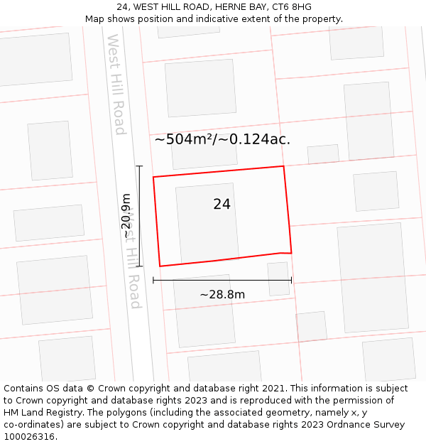 24, WEST HILL ROAD, HERNE BAY, CT6 8HG: Plot and title map