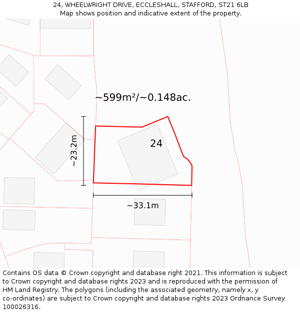 24, WHEELWRIGHT DRIVE, ECCLESHALL, STAFFORD, ST21 6LB: Plot and title map