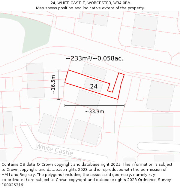 24, WHITE CASTLE, WORCESTER, WR4 0RA: Plot and title map