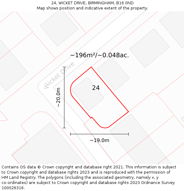 24, WICKET DRIVE, BIRMINGHAM, B16 0ND: Plot and title map