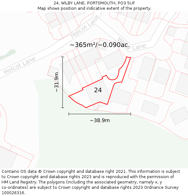 24, WILBY LANE, PORTSMOUTH, PO3 5UF: Plot and title map