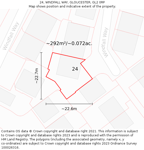 24, WINDFALL WAY, GLOUCESTER, GL2 0RP: Plot and title map