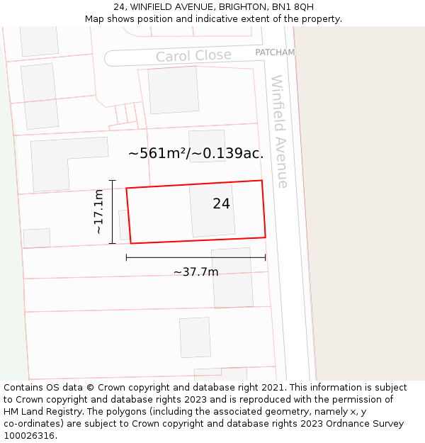 24, WINFIELD AVENUE, BRIGHTON, BN1 8QH: Plot and title map