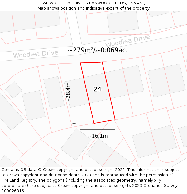 24, WOODLEA DRIVE, MEANWOOD, LEEDS, LS6 4SQ: Plot and title map