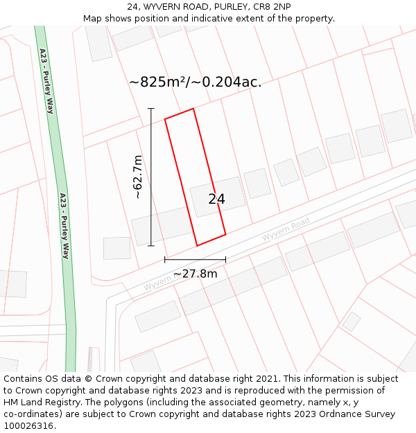 24, WYVERN ROAD, PURLEY, CR8 2NP: Plot and title map