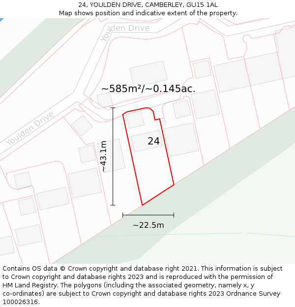 24, YOULDEN DRIVE, CAMBERLEY, GU15 1AL: Plot and title map