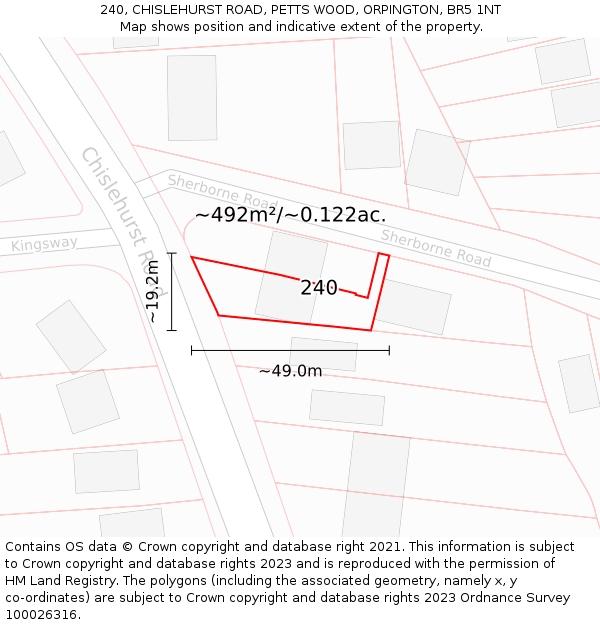 240, CHISLEHURST ROAD, PETTS WOOD, ORPINGTON, BR5 1NT: Plot and title map