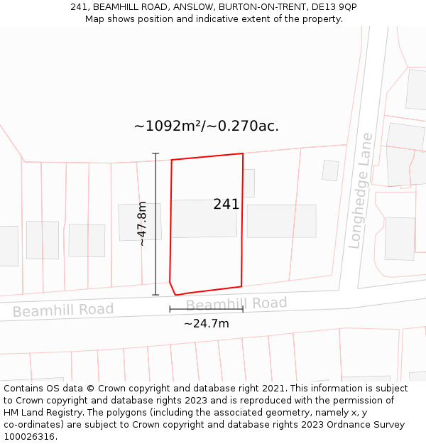 241, BEAMHILL ROAD, ANSLOW, BURTON-ON-TRENT, DE13 9QP: Plot and title map