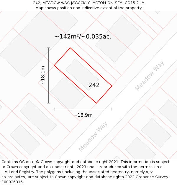 242, MEADOW WAY, JAYWICK, CLACTON-ON-SEA, CO15 2HA: Plot and title map