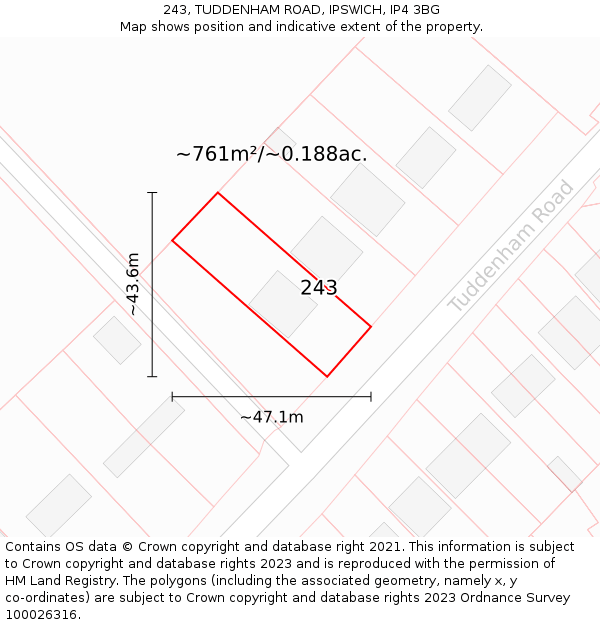 243, TUDDENHAM ROAD, IPSWICH, IP4 3BG: Plot and title map