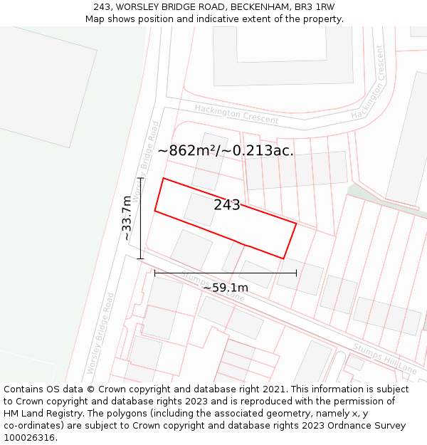 243, WORSLEY BRIDGE ROAD, BECKENHAM, BR3 1RW: Plot and title map