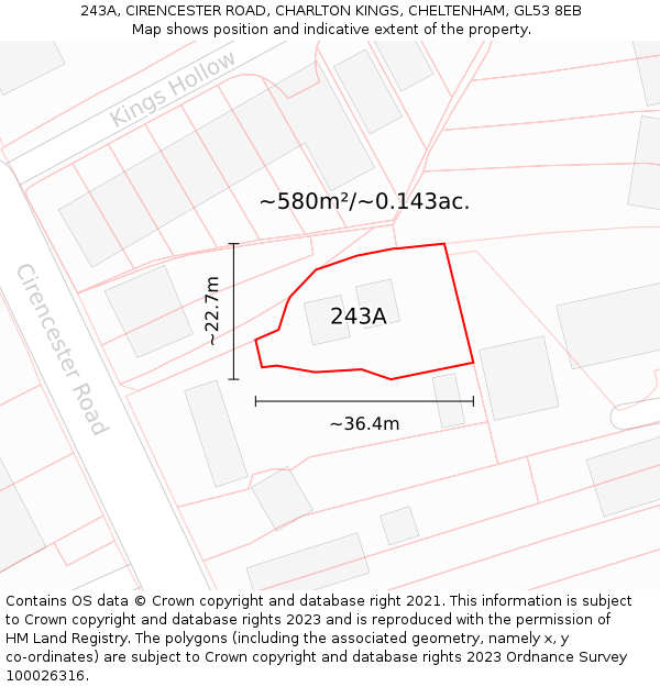 243A, CIRENCESTER ROAD, CHARLTON KINGS, CHELTENHAM, GL53 8EB: Plot and title map