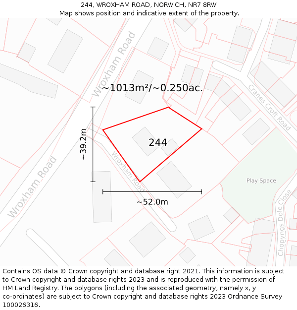 244, WROXHAM ROAD, NORWICH, NR7 8RW: Plot and title map